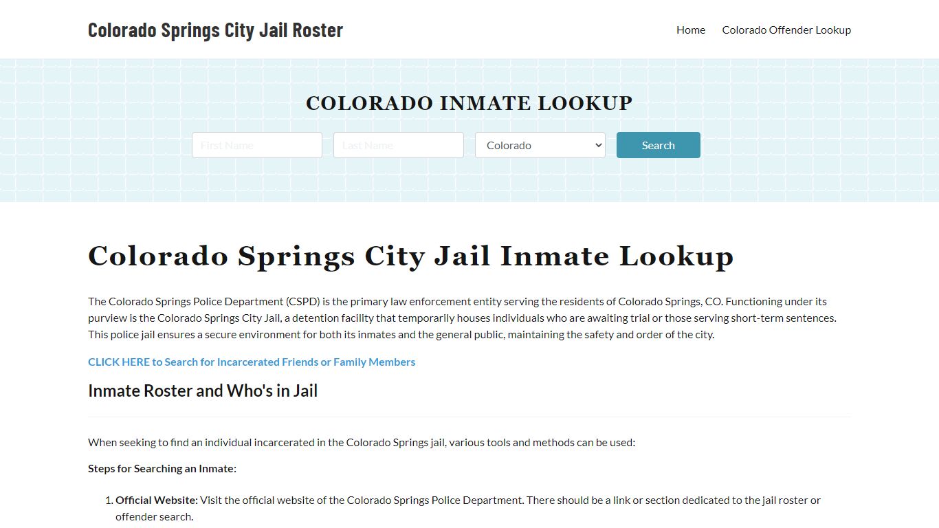 Colorado Springs Police Department & City Jail, CO Inmate Roster ...